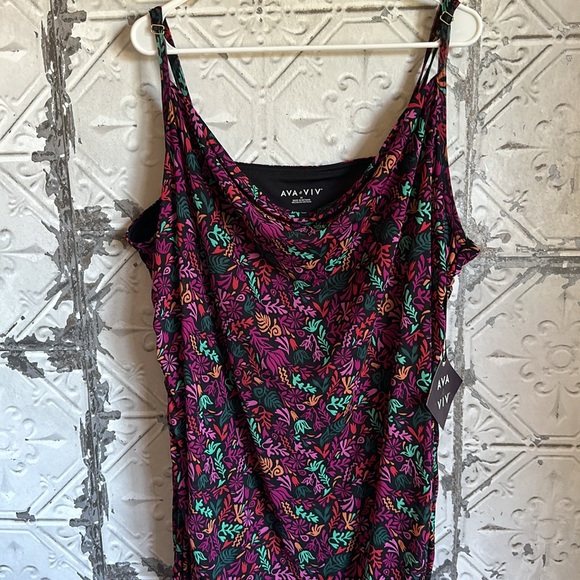 Fuchsia floral patterned ruched tank dress - Picture 2 of 11